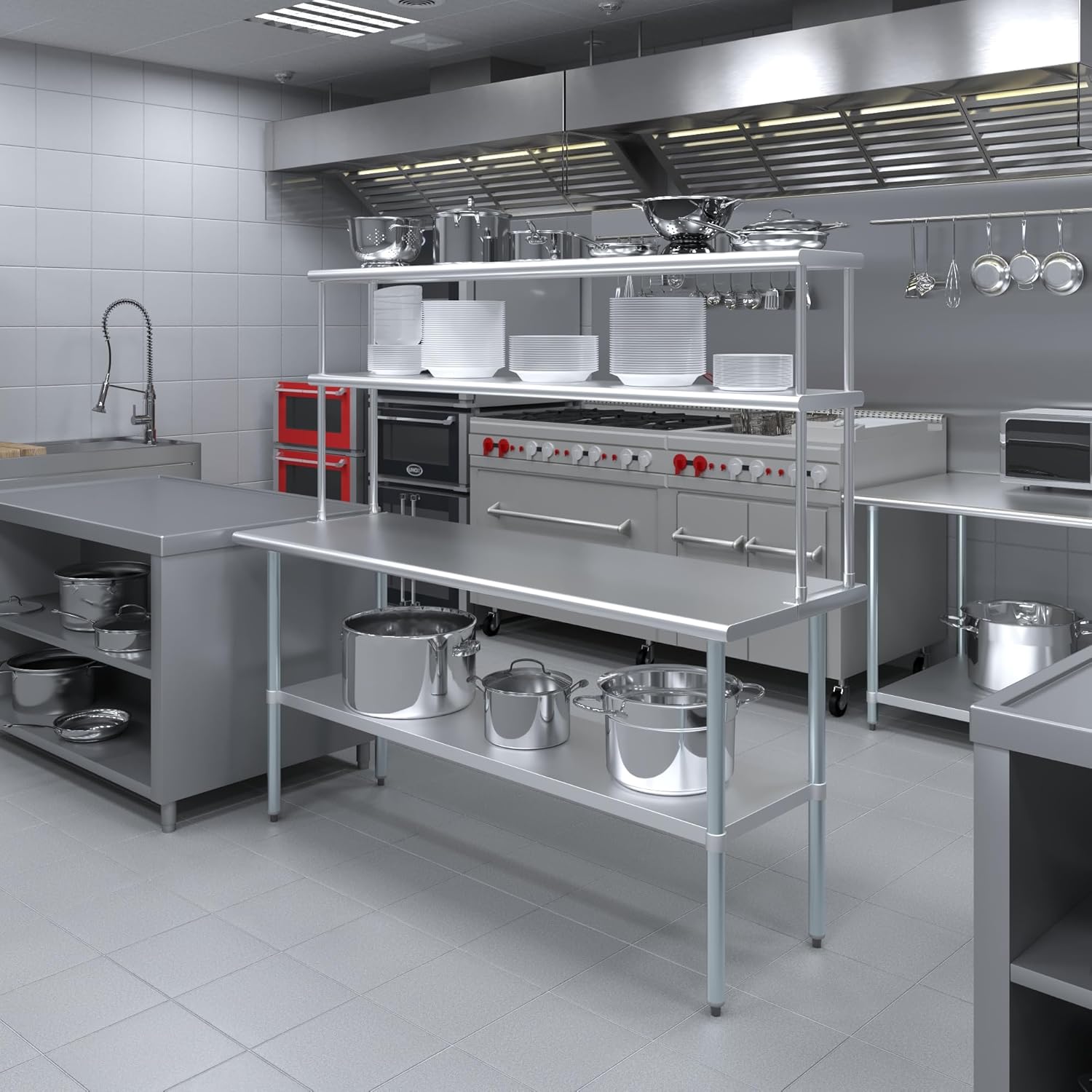 AmGood Double OverShelf Stainless Steel NSF - Many (72" Long x 12" Deep) - Lumora Casa