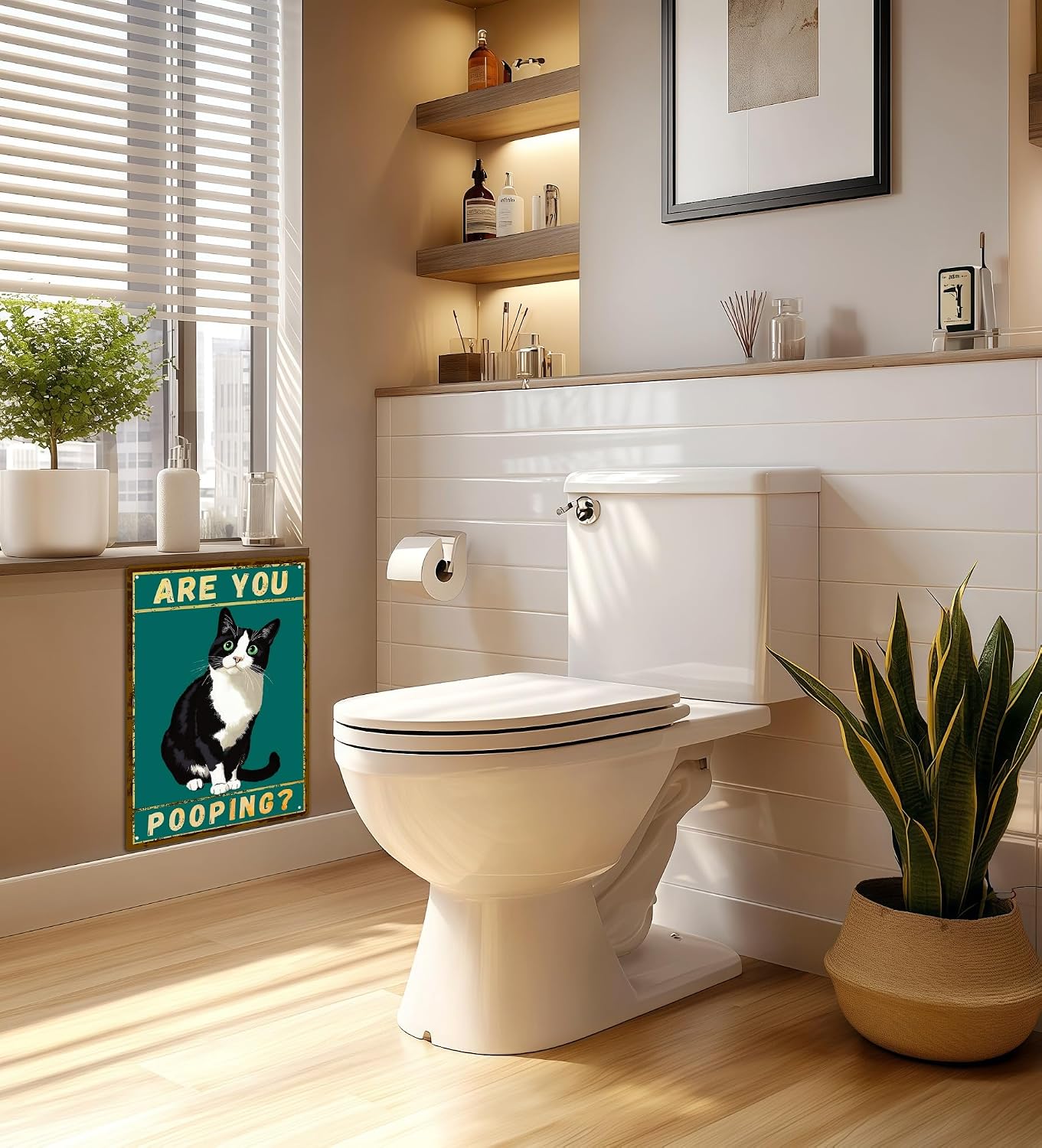 "Are You Pooping Sign" Funny Bathroom Wall Art,Vintage Tuxedo Cat Metal Sign,Funny Bathroom Cat Wall Decor,Western Home Decor for Cat Lovers,8x12 Inch