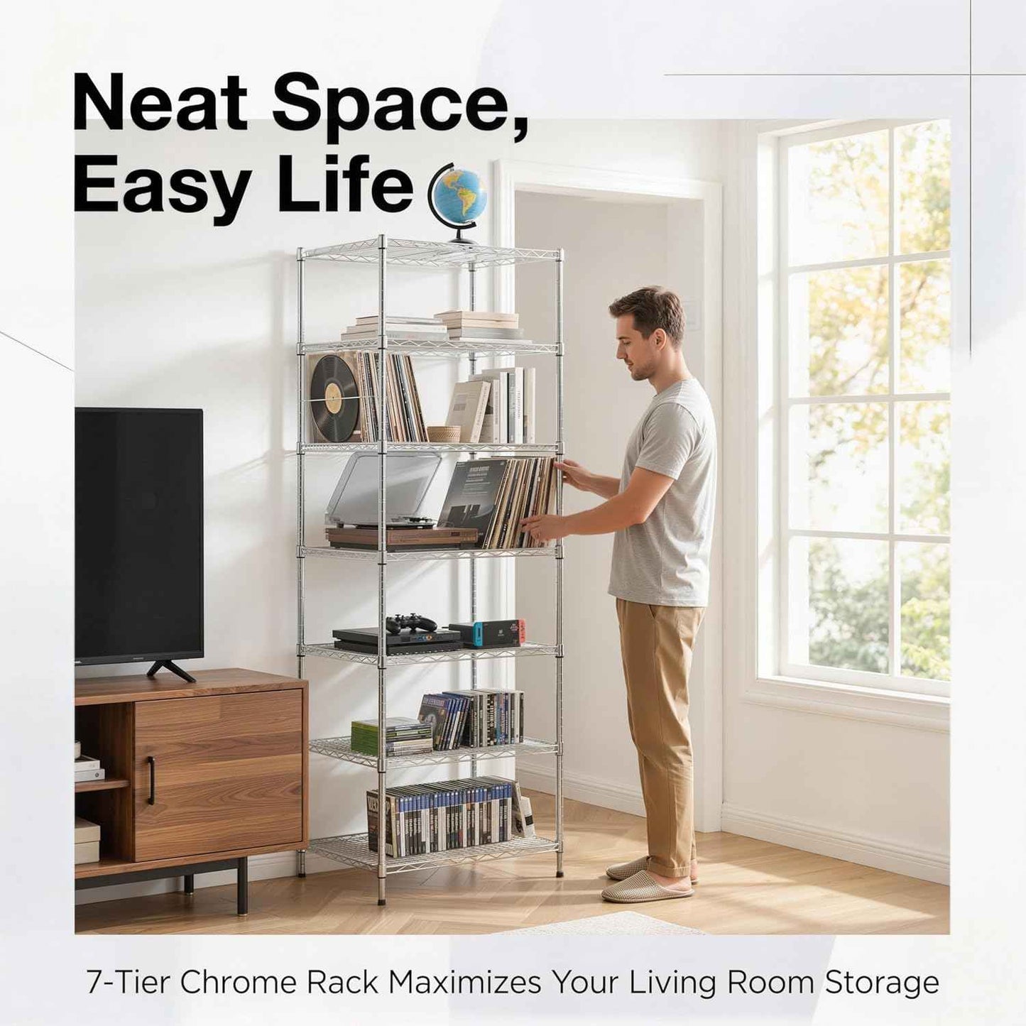 Finnhomy Heavy Duty 7 Tier Wire Shelving, 24x24x72 inches 7 Shelves Storage Rack with Thicken Steel Tube, Pantry Shelves for Storage, Adjustable Metal Shelf Unit, NSF Certified, Chrome