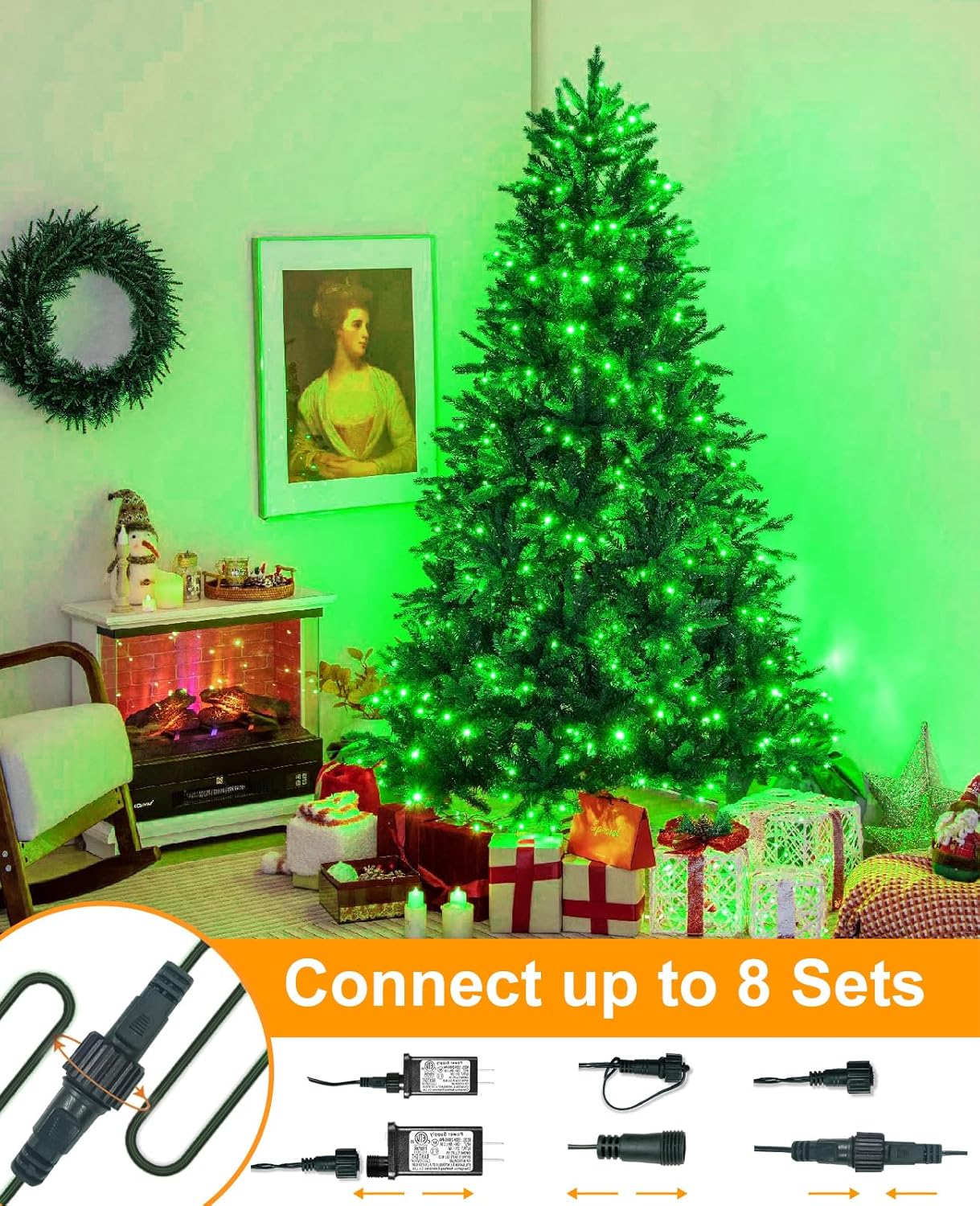 40FT 120 LED Christmas Lights Outdoor, Green Wire Christmas Tree Lights with 8 Modes & Waterproof, Connectable Plug in String Light for Indoor Garden Yard Party Holiday Decorations, Green