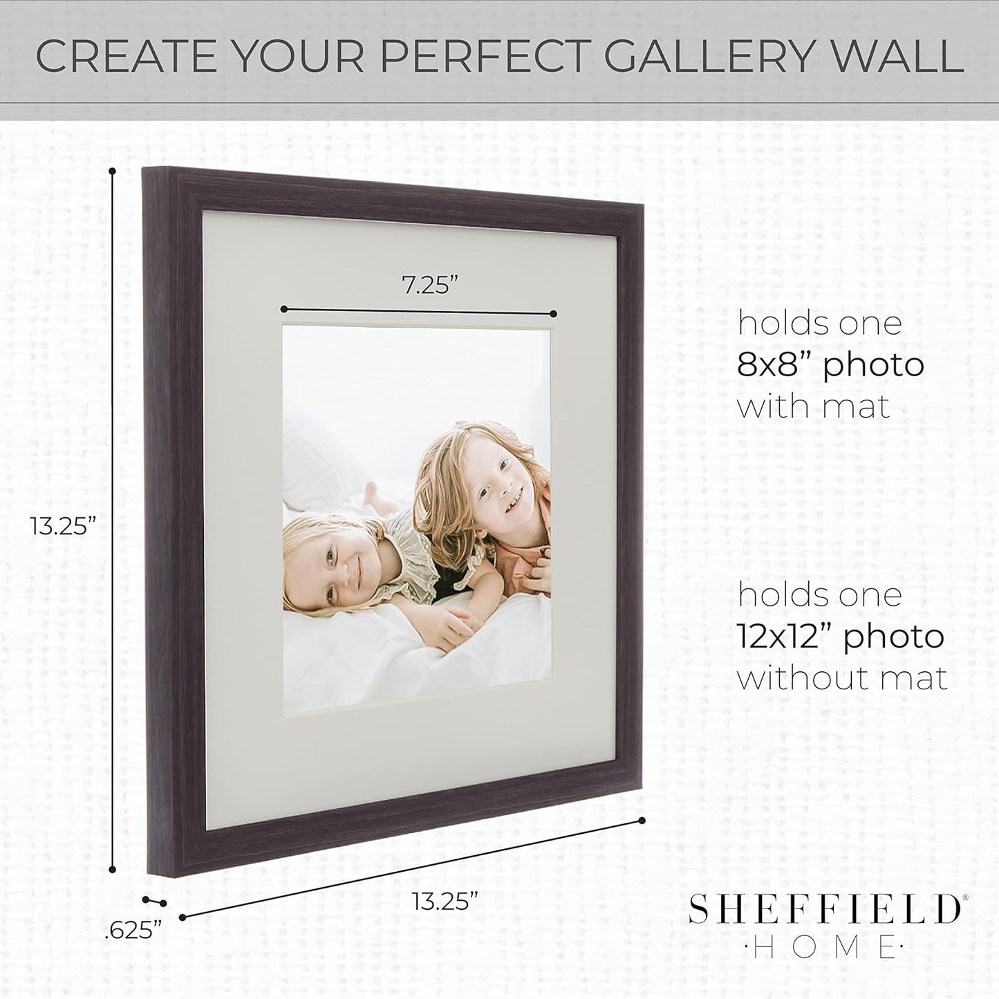 Sheffield Home 9 Piece Gallery Wall Frame Set, 12x12 Inch, Dark Oak