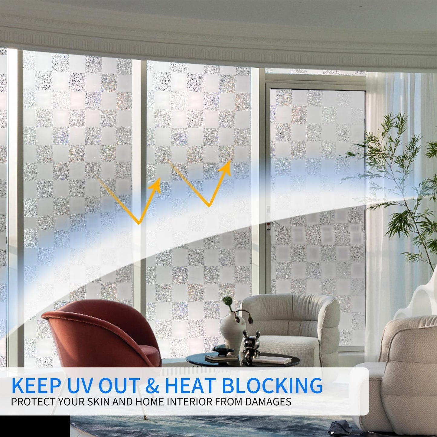 Window Film Privacy Day and Night with Installation Tools, Static Cling Glass Film Ideal for Home Shower Office Glass Door (White, 35.4 x 196.9 Inch)