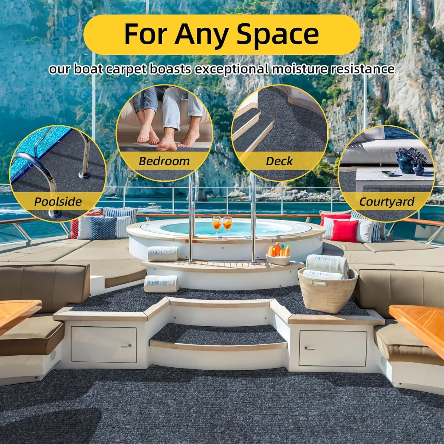 Marine Carpet,5 FT x 20 FT Dark Gray Indoor Outdoor Carpet 0.2" Thick Boat Carpet with Water-Proof TPE Backing, Non-Slide Outdoor Marine Carpet Roll for Home, Patio, Porch, Deck