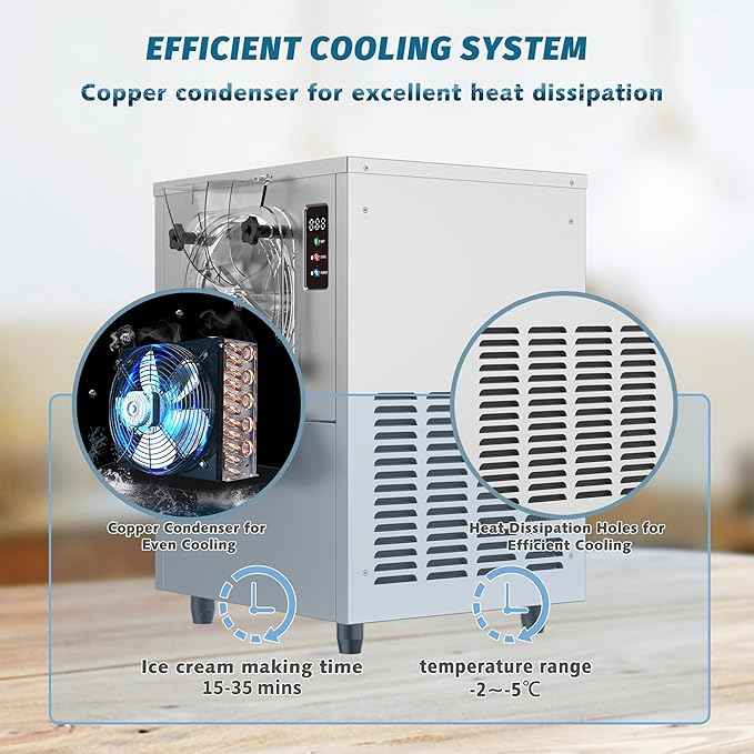 Commercial Hard Ice Cream Maker Machine 1400W 110V 3 to 4 Gallons Per Hour Gelato Ice Cream Machine with Auto Clean LED Panel Perfect for Snack Bar Restaurants