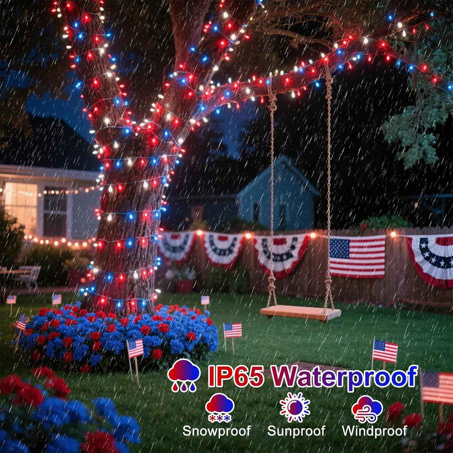 Red White and Blue String Lights, 66FT 200 LED 4th of July Lights Outdoor Waterproof, 8 Modes Connectable Plug In Patriotic Decorations Light for Indoor Independence Memorial Day Party Holiday