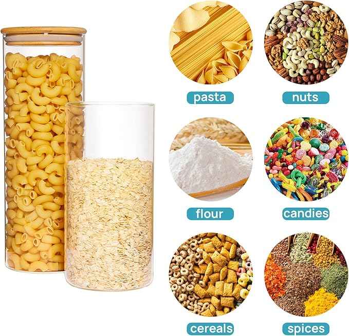 Vtopmart 70oz Glass Food Storage Jars, 3 Pack Large Kitchen Containers with Airtight Bamboo Lids for Pasta, Nuts, Flour, Canisters Set for Cereal, Pantry Organization, BPA Free