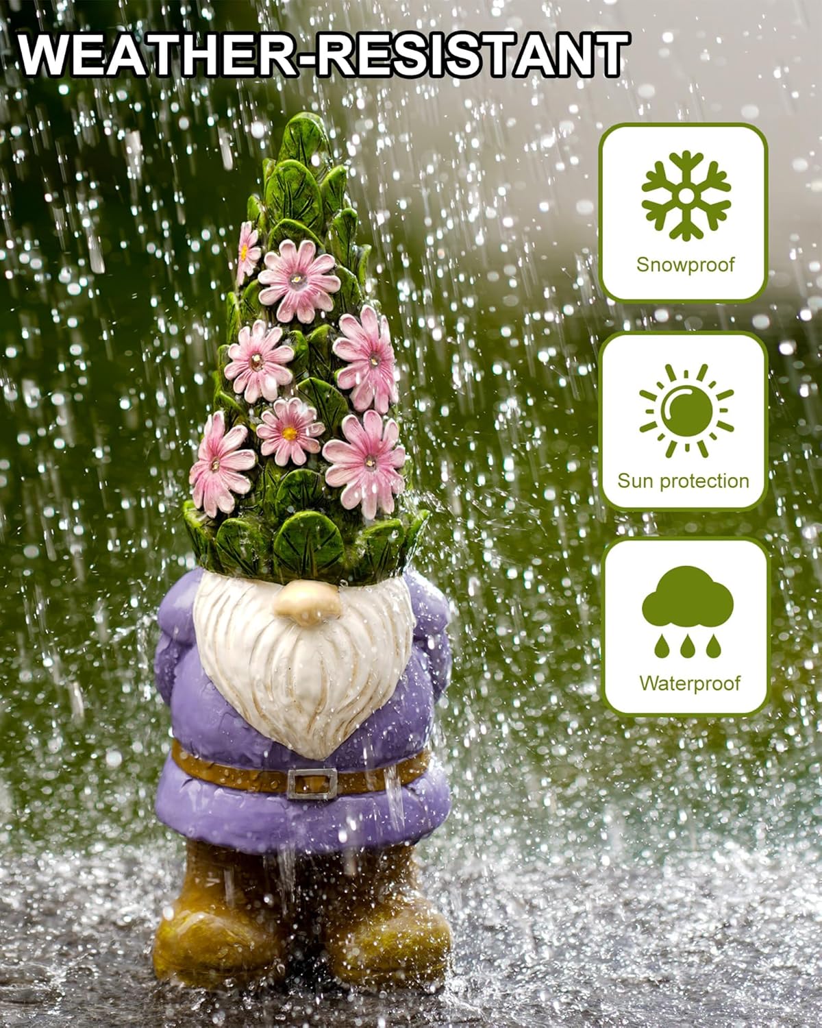 Nacome Solar Garden Outdoor Statues Gnome with Succulent and 7 LED Lights - Lawn Decor for Patio, Balcony, Yard Ornament for Mom Grandma Women