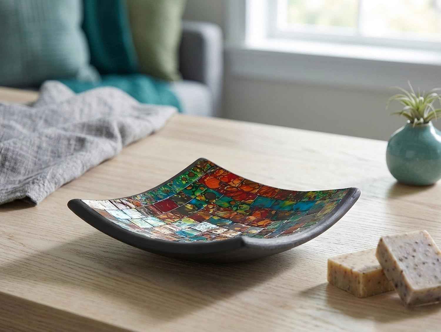 Red Co. Glass Mosaic Ceramic Catch-All Tray, Decorative Accent and Centerpiece Plate - Squared 8 inches