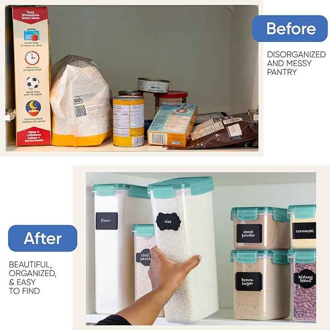 Chef's Path Airtight Food Storage Containers with Lids, 24 pcs (Teal Color) Plastic Kitchen and Pantry Organization for Dry Food, Flour and Sugar, BPA Free