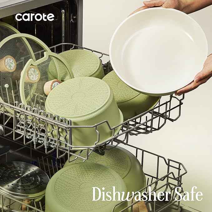CAROTE 25-Piece Ceramic Cookware Set, Nonstick Pots and Pans Set with Detachable Handle, Non-Toxic Kitchen Cooking Set, Dishwasher & Oven Safe, Induction Compatible, PFAS Free, Mothers Day Gifts