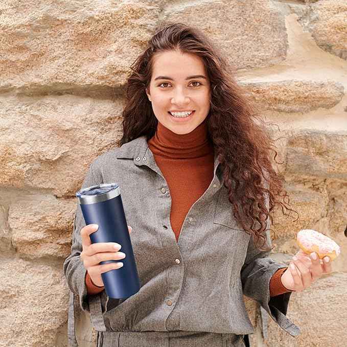 20 oz Skinny Tumbler with Lid and Straw,Stainless Steel Vacuum Insulated Tumbler Cup Double Wall Leak-proof Coffee Mug,Travel Thermal Water Tumbler for Home,Office,Outdoor(Navy Blue,8)