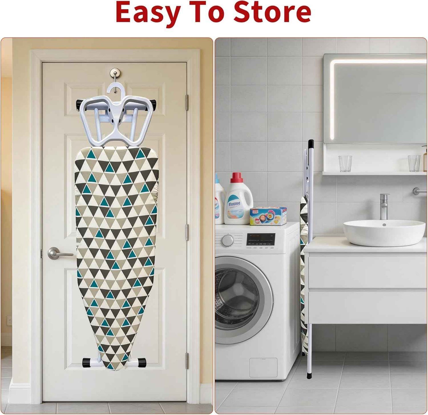 Extra Size Ironing Board with Built-in Hook, Iron Rest, 7 Adjustable Heights, 48" ×18" Large Size Iron Board with 4-Layer Heat Resistant Cover and Pad for Home Apartment Laundry, Gray
