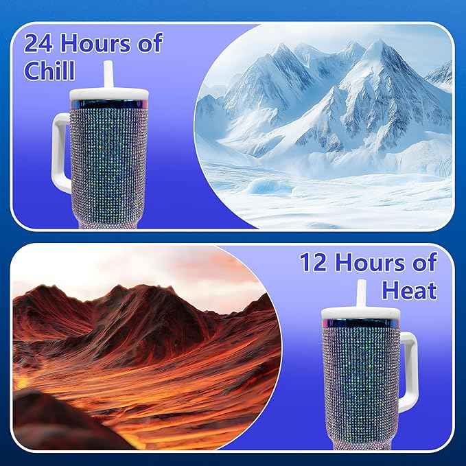 40-OZ Insulated Water Bottle,Insulated Stainless Steel Tumbler,Reusable Cold Drink Thermos,BPA-Free, Double-Wall Stainless Steel Water Bottle (Colorful-Diamond, 40, Fluid Ounces)