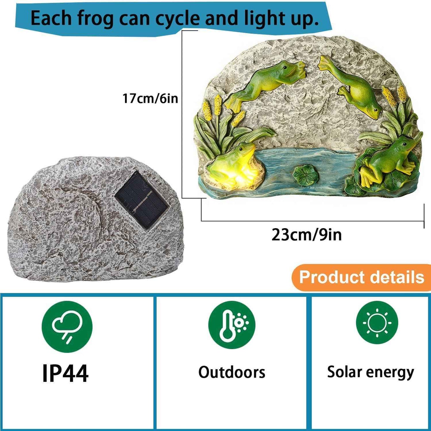 Frog Garden Statue Solar Rock Lights Decor, A Jumping Frog for Patio Pathway Art Housewarming for Yard Decoration Lawn Ornament Gardening Gifts for Women Mom Grandma (Frog)