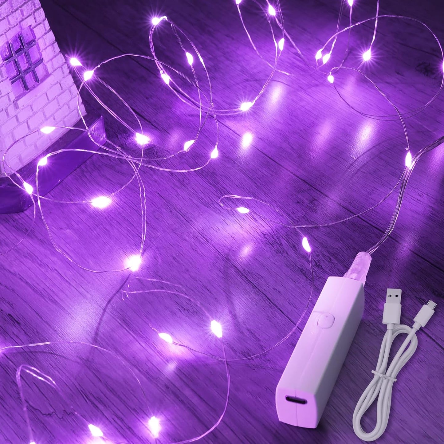 Lakumu Rechargeable Fairy Lights Battery Operated, String Lights with Timer, Mini LED Twinkle Lights for Bedroom, Christmas Decorations, Wedding, Vine, Centerpiece Table Decor (5M/16FT Purple)