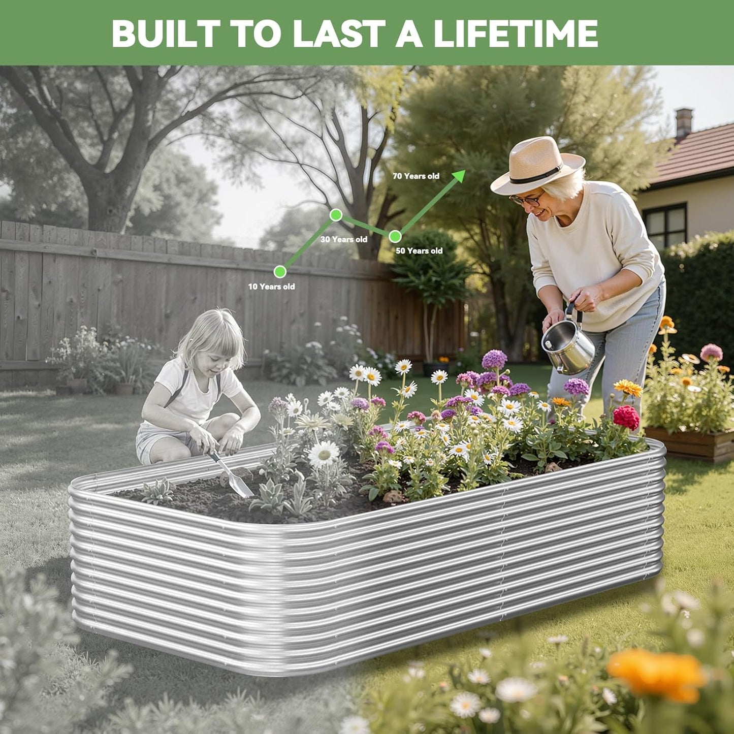 2 Pack Tall 6x3FT Corrugated Galvanized Steel Raised Garden Bed Outdoor, Metal Above Ground Garden Bed for Vegetables and Flowers, Raised Beds for Gardening