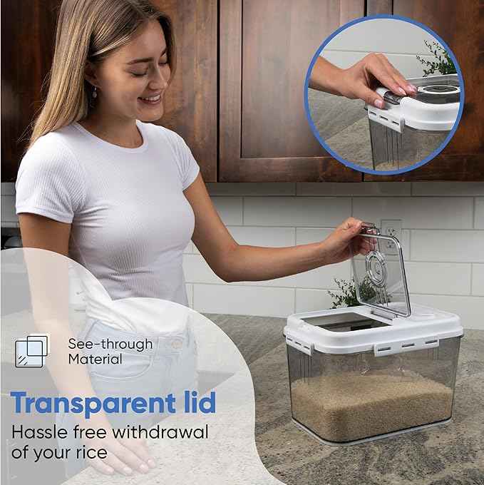 Chef's Path Extra Large Airtight Rice Storage Container with Measuring Cup, Pack of 1, 8 L Capacity, Kitchen and Pantry Canister for Rice, Flour, Sugar, and Baking Supplies