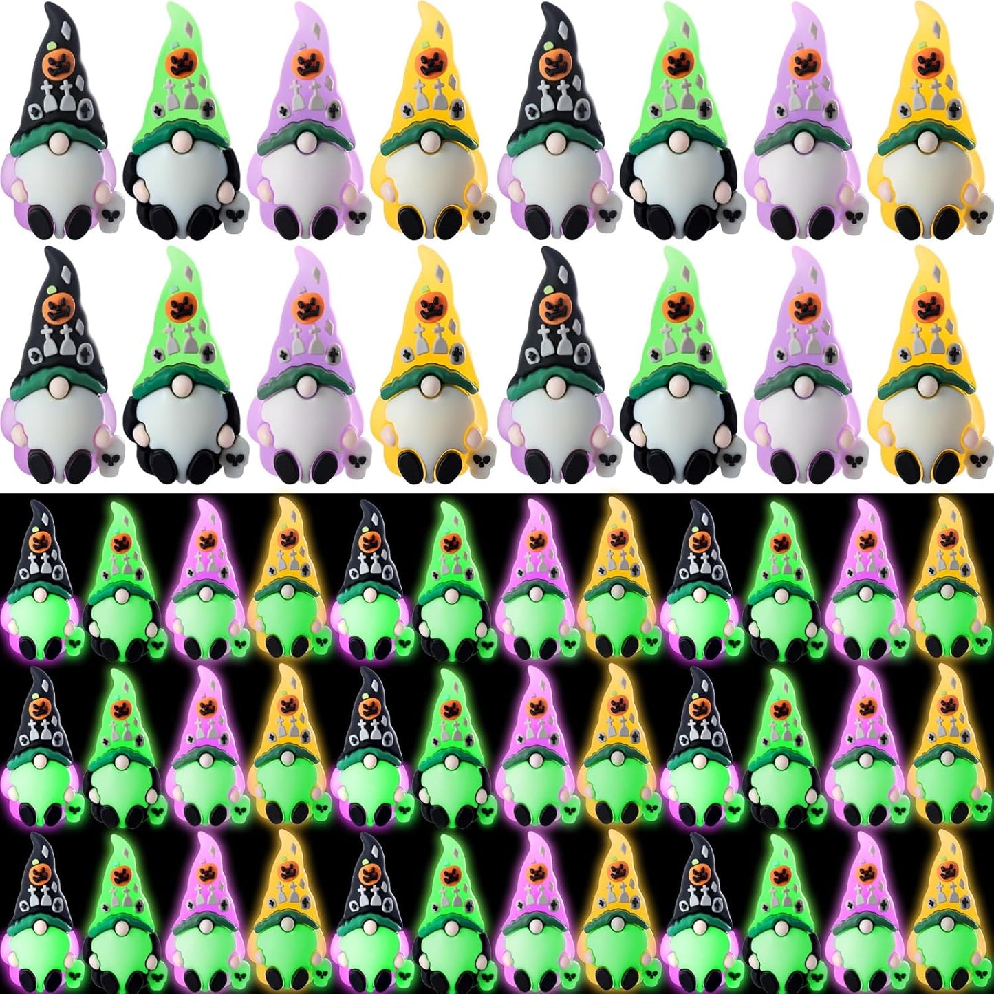 Wesiti 50 Pcs Luminous Halloween Mini Gnomes Figurines Bulk Glow in Dark Miniature Ornaments Hide and Seek Tiny Gnomes Figures Statue Halloween Party Favor Bag Fillers Garden Dollhouse Decor Gifts