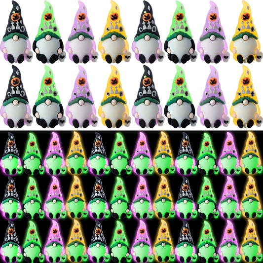 Wesiti 50 Pcs Luminous Halloween Mini Gnomes Figurines Bulk Glow in Dark Miniature Ornaments Hide and Seek Tiny Gnomes Figures Statue Halloween Party Favor Bag Fillers Garden Dollhouse Decor Gifts