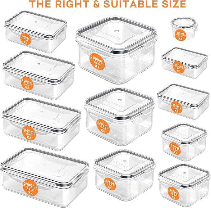 52 PCS Food Storage Containers with Lids Airtight (26 Containers & 26 Lids), Plastic Storage Meal Prep Container-Stackable 100% Leakproof & BPA-Free Organization and Storage Set, Lunch Containers