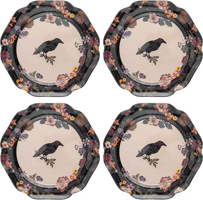 Karma, 8.75 inches Melamine Salad Plates Set of 4, Reusable Dishwasher Safe Plates for Outdoor and Indoor, Crow