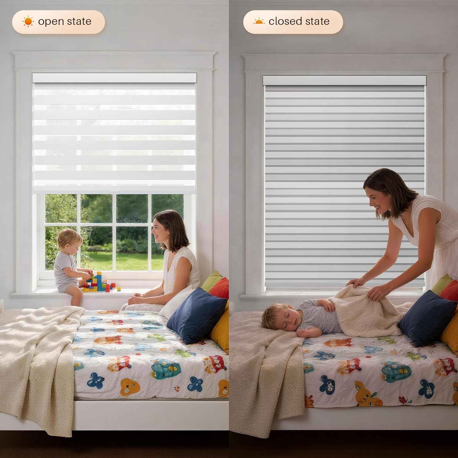 Cordless Zebra Blinds for Windows, Free-Stop Zebra Window Blinds, Dual Layer Light Filtering for Privacy, Easy Install Zebra Shades for Indoor Windows(White,35" W x 72 "H)