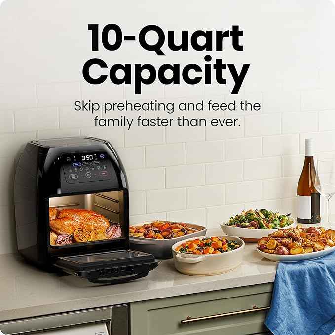 CHEFMAN Multifunctional Digital Air Fryer+ Rotisserie, Dehydrator, Convection Oven, 17 Touch Screen Presets Fry, Roast, Dehydrate, Bake, XL 10L Family Size, Auto Shutoff, Large Easy-View Window, Black