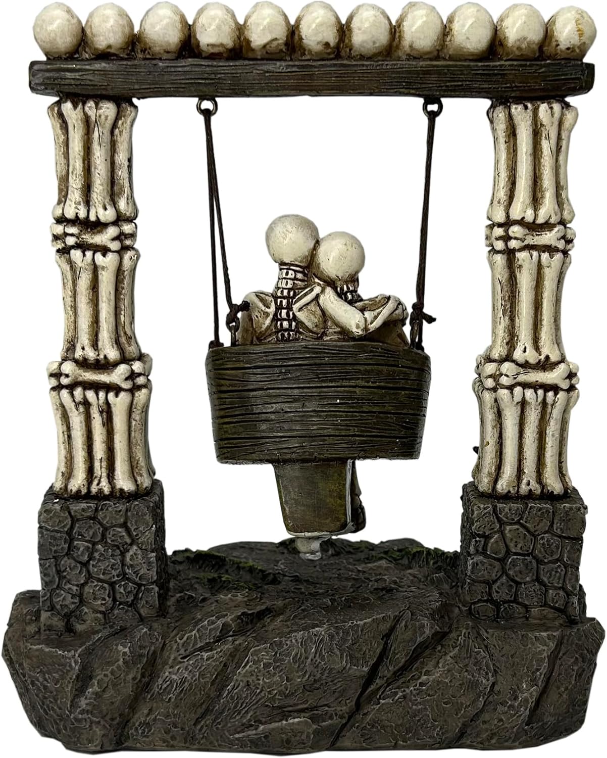 JORAE Swinging Skeleton Statue Couple on Light Up Color Changing LED Roman Pillars Skull Halloween Figurine Day of The Dead Collectible Home Decor, 6.7" H