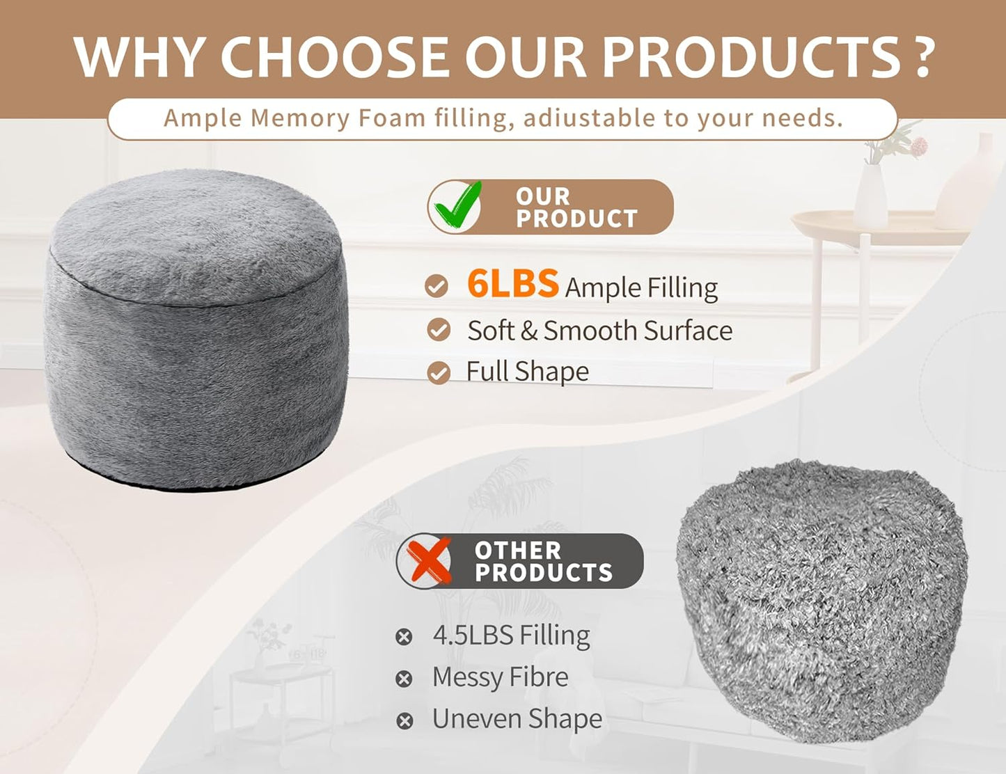 Round Storage Ottoman Bench 20"x15" Round Ottoman Cover with Foam Floor Chair Farmhouse Puff Ottom Pouf Stool for Bedroom Soft Large Pouf Ottom Purple Foot Stool Ottom for Accent Chair