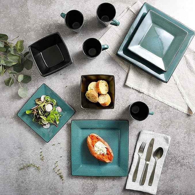 Gibson Elite Kiesling 16 Piece Dinnerware Set, Turquoise