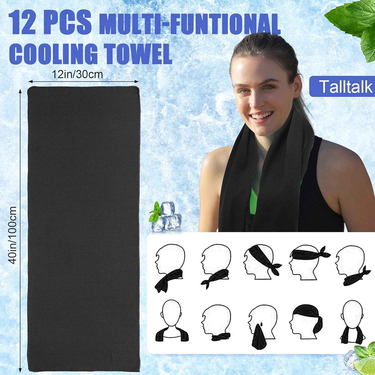 Talltalk 36 Pcs Water Bottles and Cooling Towels Set 12 Plastic Water Bottles Bulk 24 oz 12 Workout Towels Bulk 40 x 12'' 12 Drawstring Backpack Bags for Gym Travel Camping Hiking Outdoor Work, Black