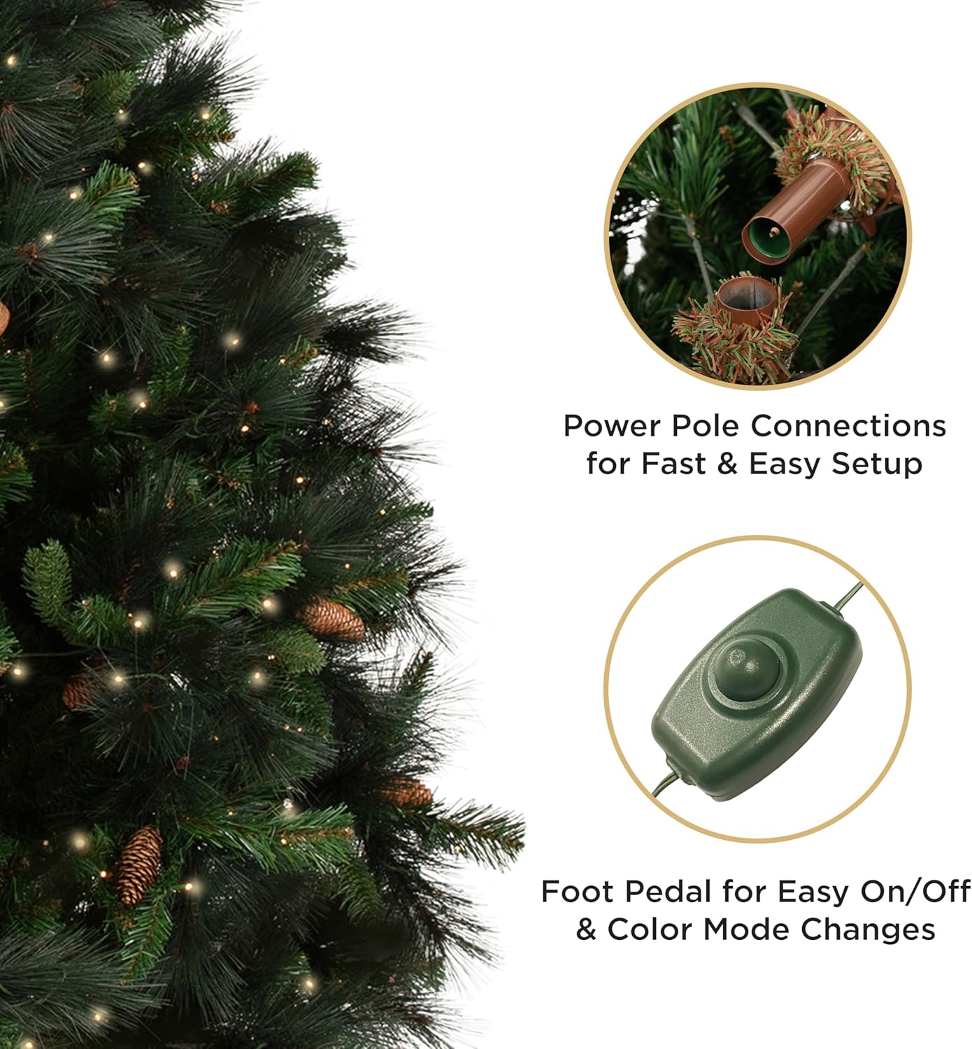 Papyrus 7 ft Pre-Lit Artificial Christmas Tree, Carolina Pine, Pine Cones, Warm White Lights, Includes Stand and Storage Bag