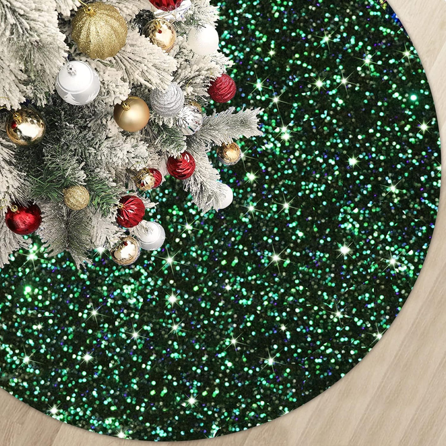 MODFUNS Green Christmas Tree Skirt Black Sparkly Tree Skirt 36 Inch Sequin Velvet Tree Skirts for Artificial Trees Glitter Xmas Tree Skirts Vintage Xmas Tree Collar for Christmas Home Supplies