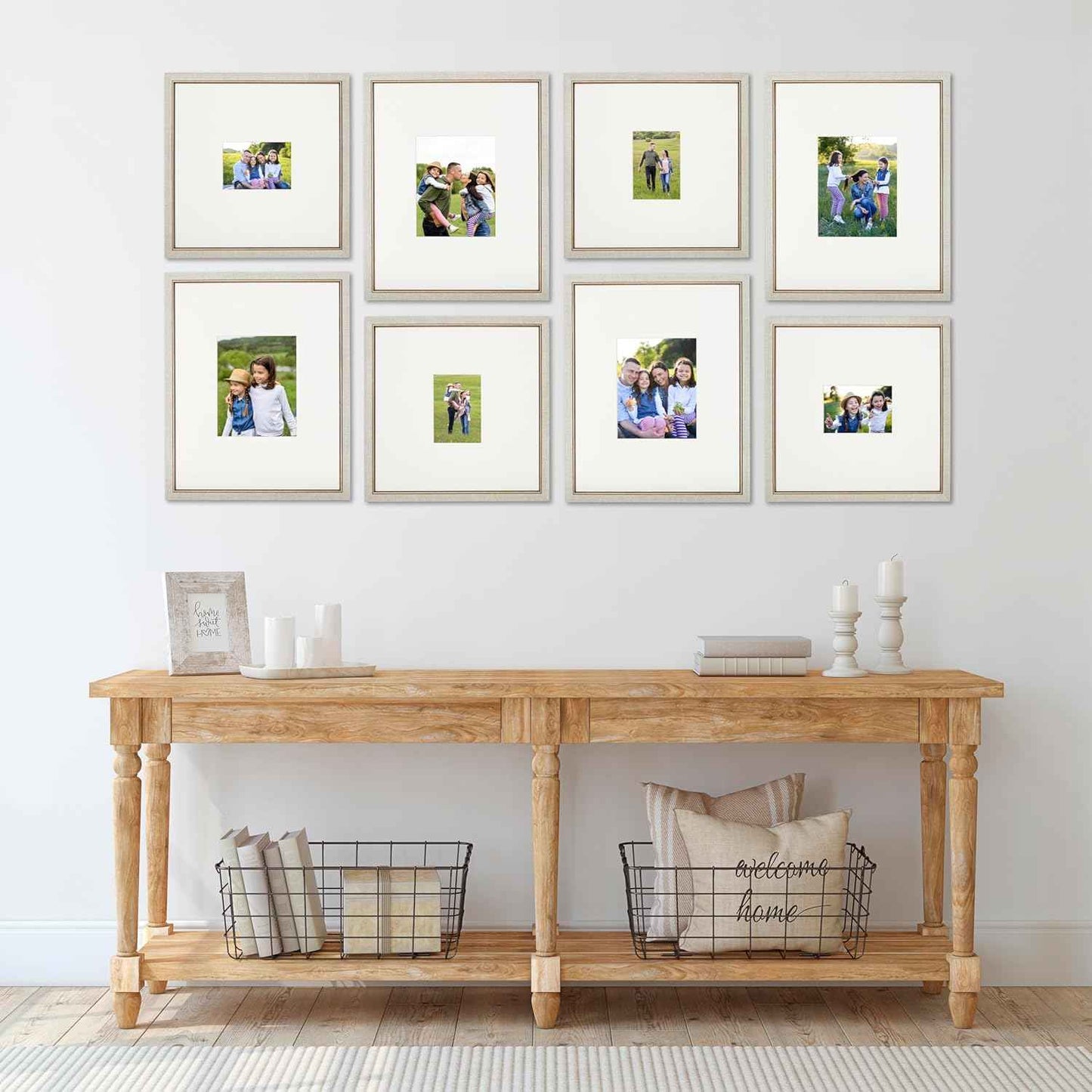 Camden Reed Gallery Wall Frame Set, 8 Pieces, 16x20 and 16x16 Inch Matted Frames, for 8x10 and 5x7 Photos, Ivory and Gold