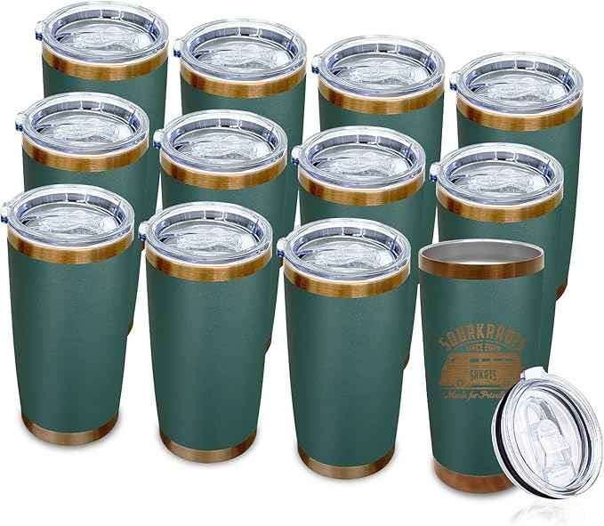 20 oz Tumblers Stainless Steel Tumbler with Lid and Straw Insulated Copper Coffee Mug for Laser Graving 22oz Powder Coated Cup(Green,12 pack)