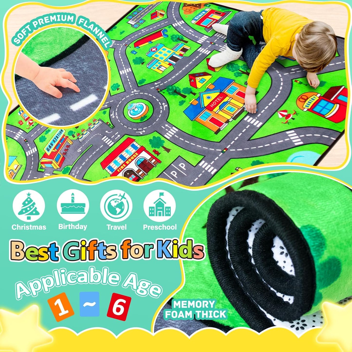 Road Car Rug,City Road Rug for Kids,4x6 Ft Kids Floor Play mat,and Car Carpet Play Mat with Realistic Colors – Perfect for Children and Non-Slip for Classroom,Playroom and Bedroom