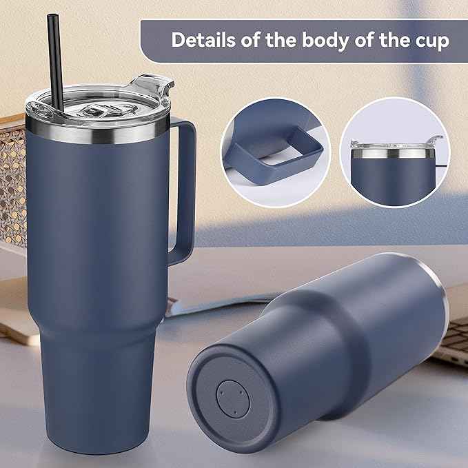 HASLE OUTFITTERS 40 oz Stainless Steel Tumbler with Handle, Vacuum Insulated Tumblers Bulk, Reusable Double Wall Travel Coffee Mug, Durable Powder Coated Water Bottle(Navy, 1)