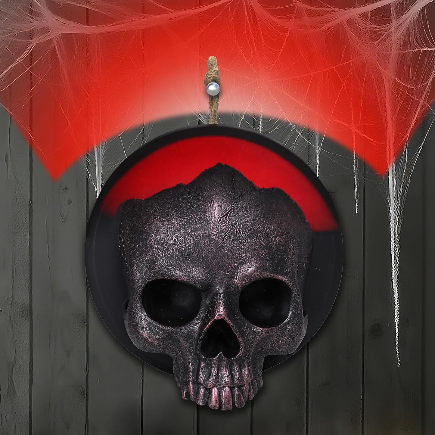 Ovewios Halloween Skull Decorations, Gothic Skeleton Head Hanging Wall Decor, Resin Creepy Skull Led Lights for Indoor Halloween Party Home Decorations