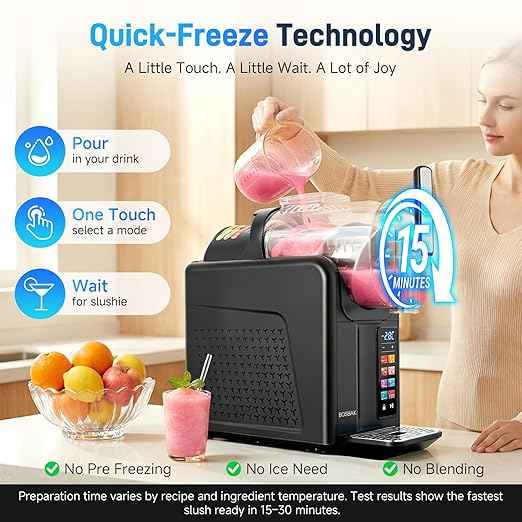 2L Slushie Machine & Soft Serve Ice Cream Machine for Home Use, 6-IN-1 Presets for Slushy, Frozen Drink, MilkShake, Margaritas, Frappés and More Frozen Dessert Maker, No Ice Needed, Black