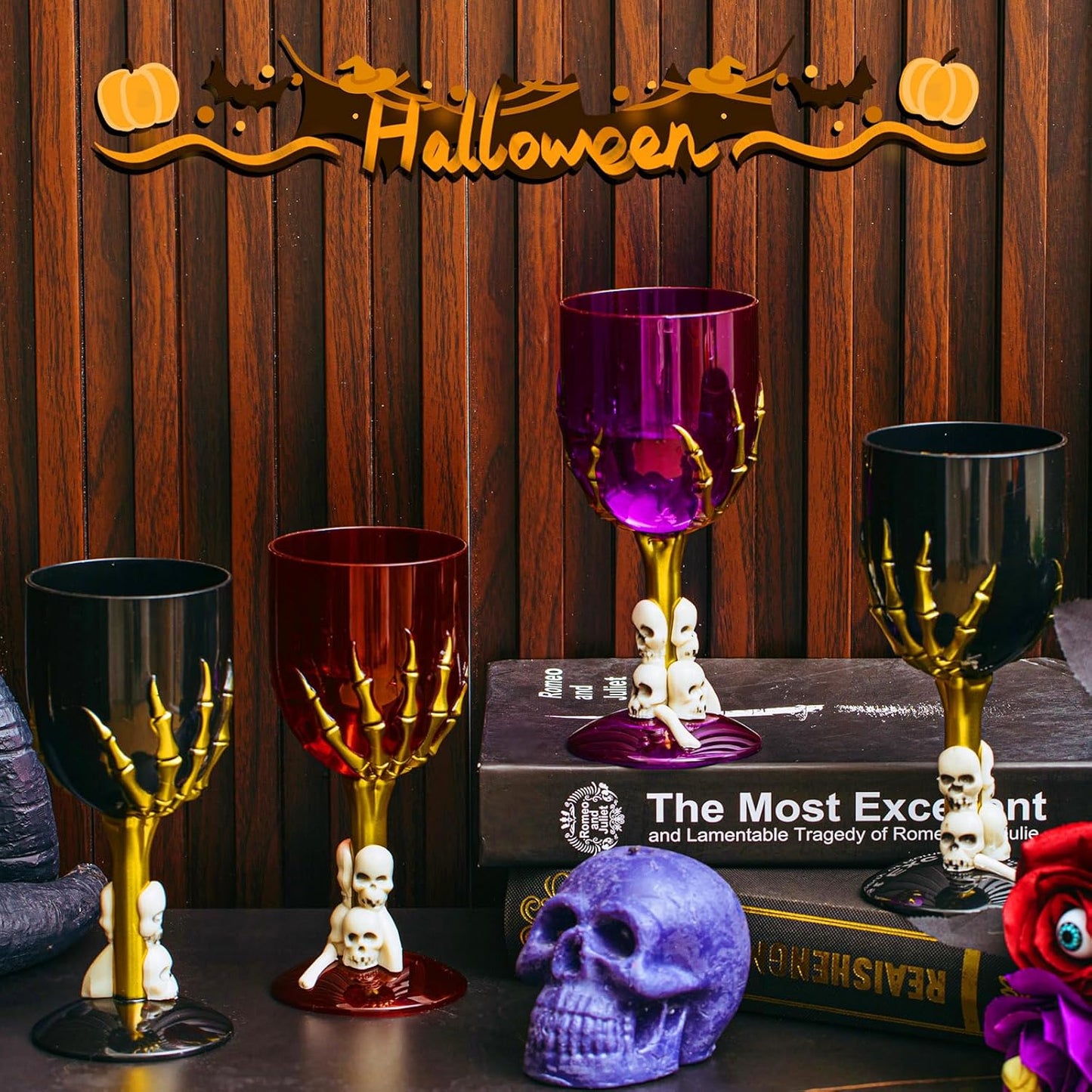 Sliner 12 Pcs Halloween Skull Claw Goblet Wine Cup 10 oz Gothic Skull Wine Goblet Skeleton Design Cup Creepy Claw Mug for Halloween Party Bar Fancy Haunted House Martini Drinking KTV Store