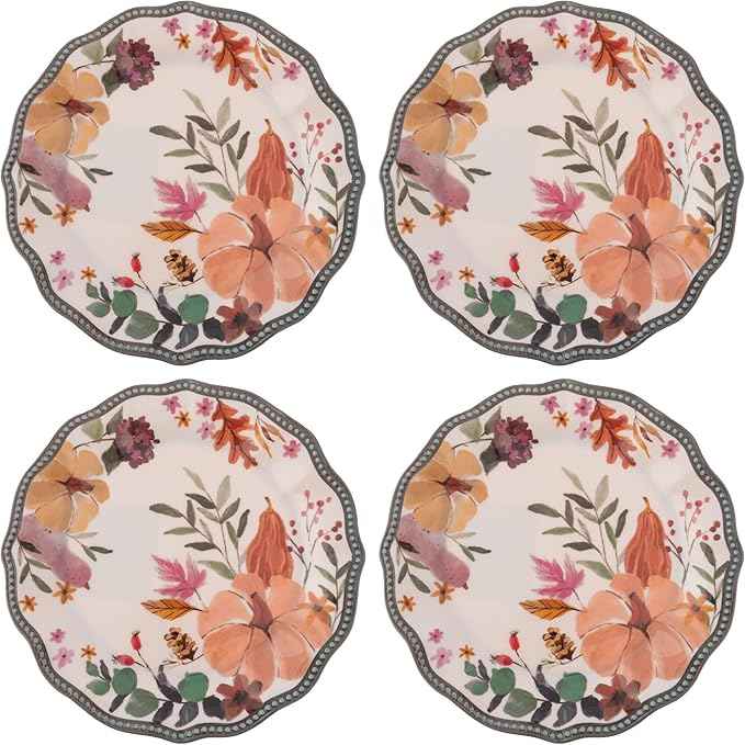 Karma, 8.75 inches Melamine Salad Plates Set of 4, Reusable Dishwasher Safe Plates for Outdoor and Indoor, Autumnal Spice