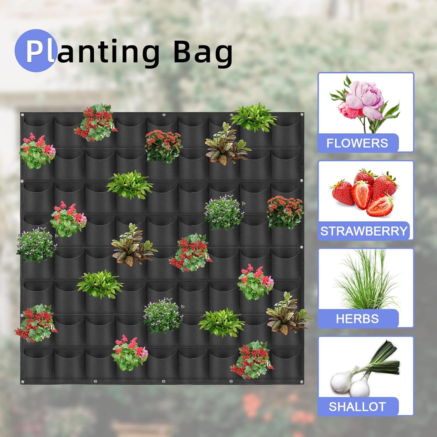 72 Pockets Hanging Planter Bags, Hanging Vertical Wall Mounted Plant Planting Grow Bags, Herb Garden Planter Outdoor Indoor Growing Bag, Gardening Vertical Greening Flower Container(1m×1m, Black)