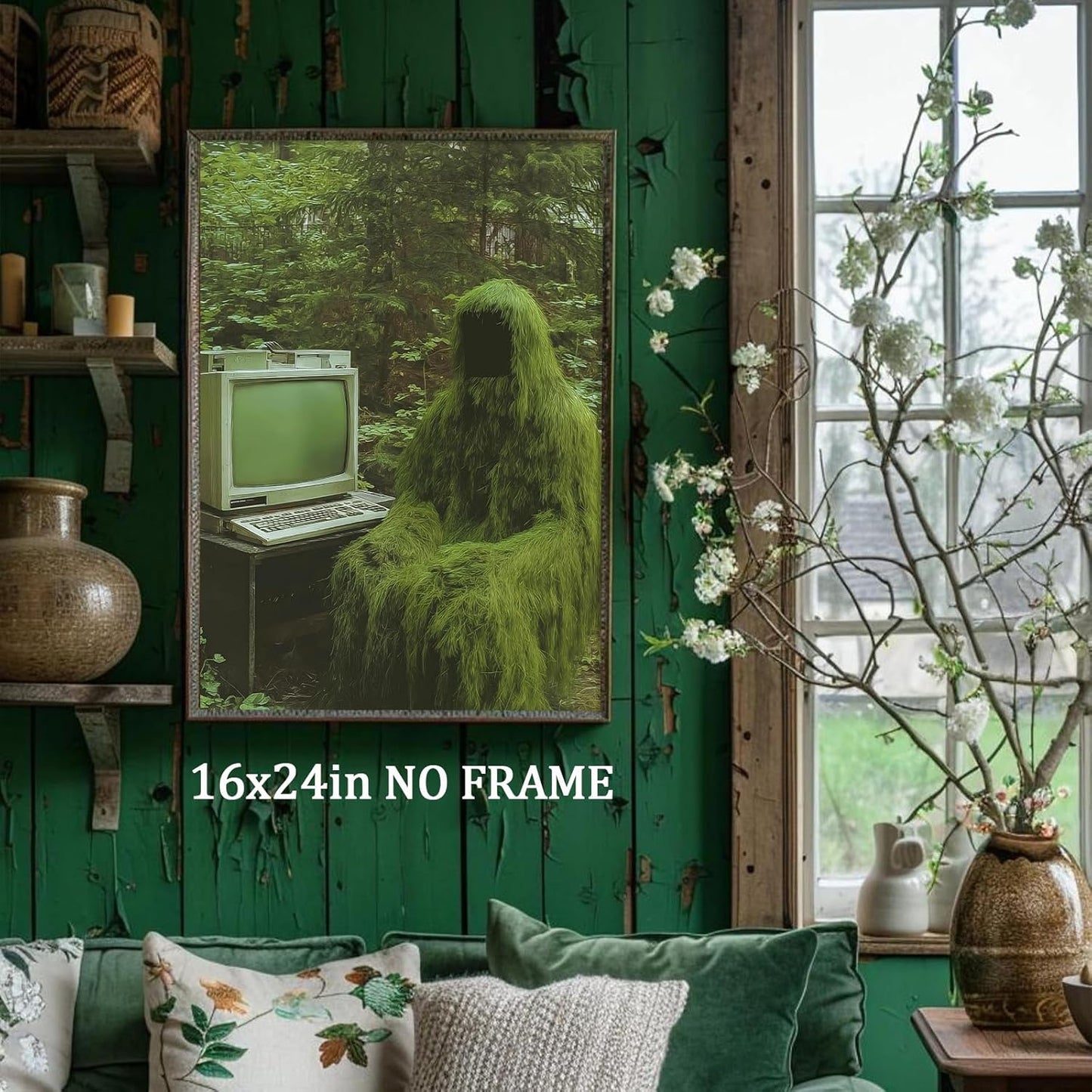 Dark Academia Forest Wall Art Creepy Paintings Vintage Plant Pictures Dark Cottagecore Poster Ghost in Forest Wall Art Gothic Botanical Prints Retro TV Posters Spooky Print Halloween 16x24in Frameless