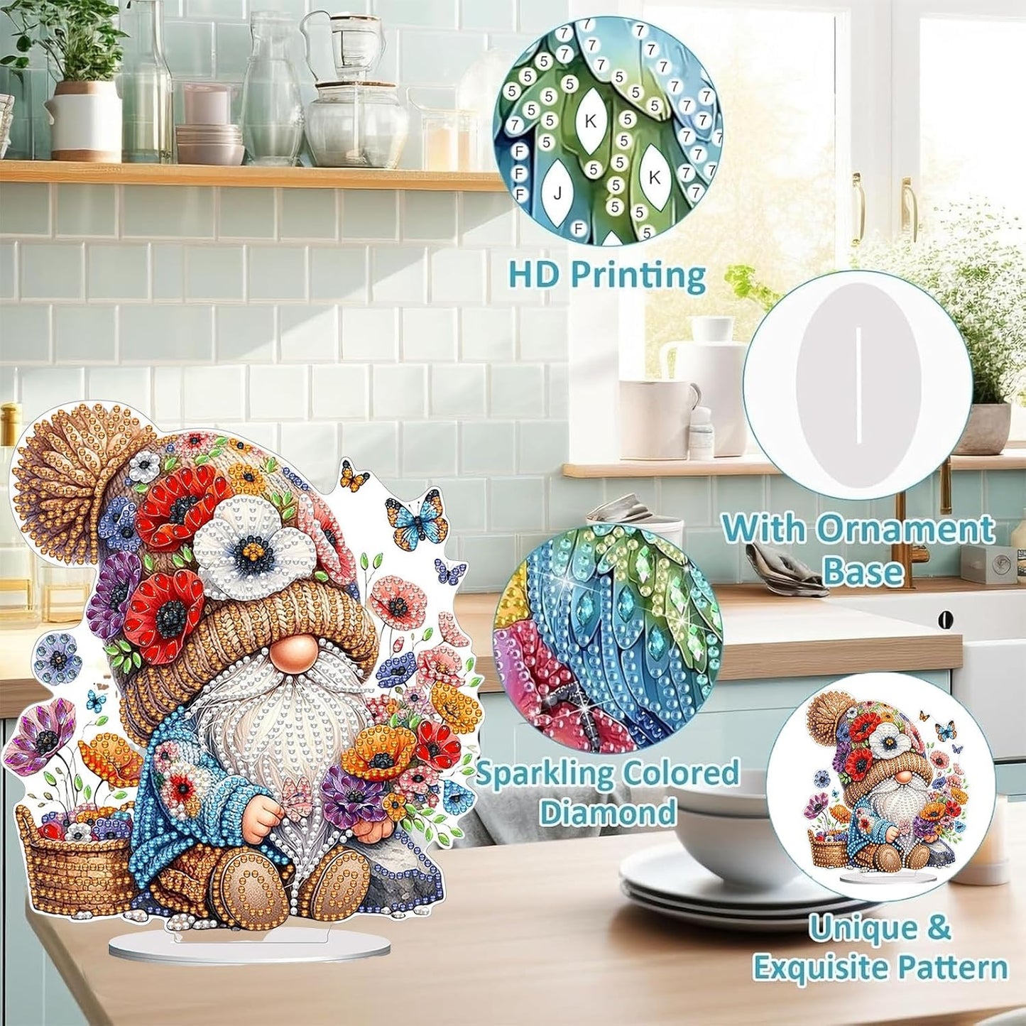 Diamond Painting Kits for Adults Beginners, 5D Full Drill Dwarf Crystal Art Desktop Ornament, DIY Single Sided Home Office Desk Decor, Creative Craft Gift Set with Tools