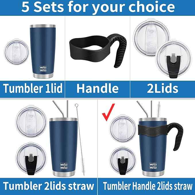 WETOWETO 20oz Tumbler with 2 lids and 2 straws, Stainless Steel Vacuum Insulated Coffee Tumbler Cup, Double Wall Powder Coated Leak-proof Travel Coffee Mug Cup (Black, 1 Pack)