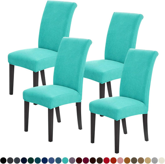 Joccun Chair Covers for Dining Room Set of 4, Dining Chair Slipcovers Stretch Dining Room Chair Covers Seat Protector,Washable Parsons Chair Cover for Home,Banquet(Turquoise,4 Pack)