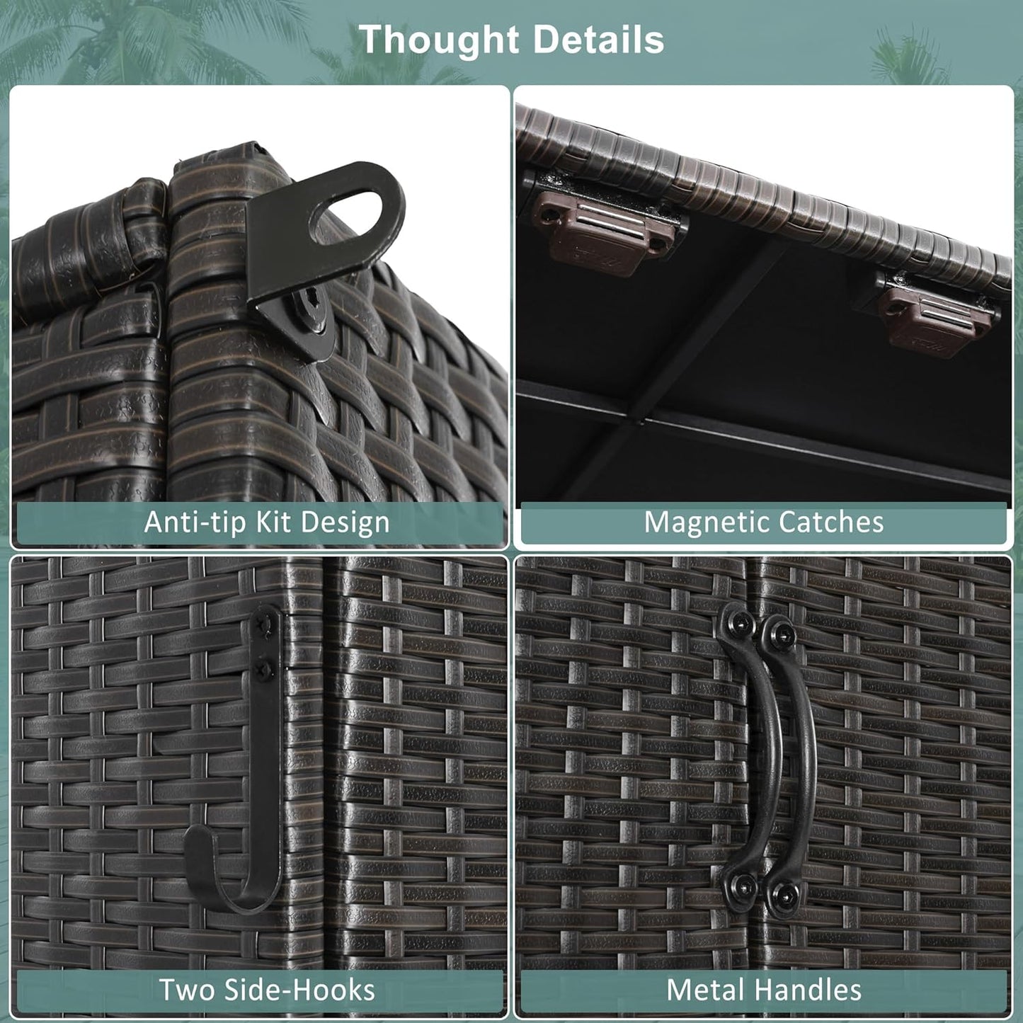 Wicker Outdoor Storage Cabinet - Rattan Pool Towel Storage Cabinet with Adjustable Shelves and Drawer, Brown+Black Tall Patio Cabinets Organizer with Doors for Garden, Backyard, Poolside