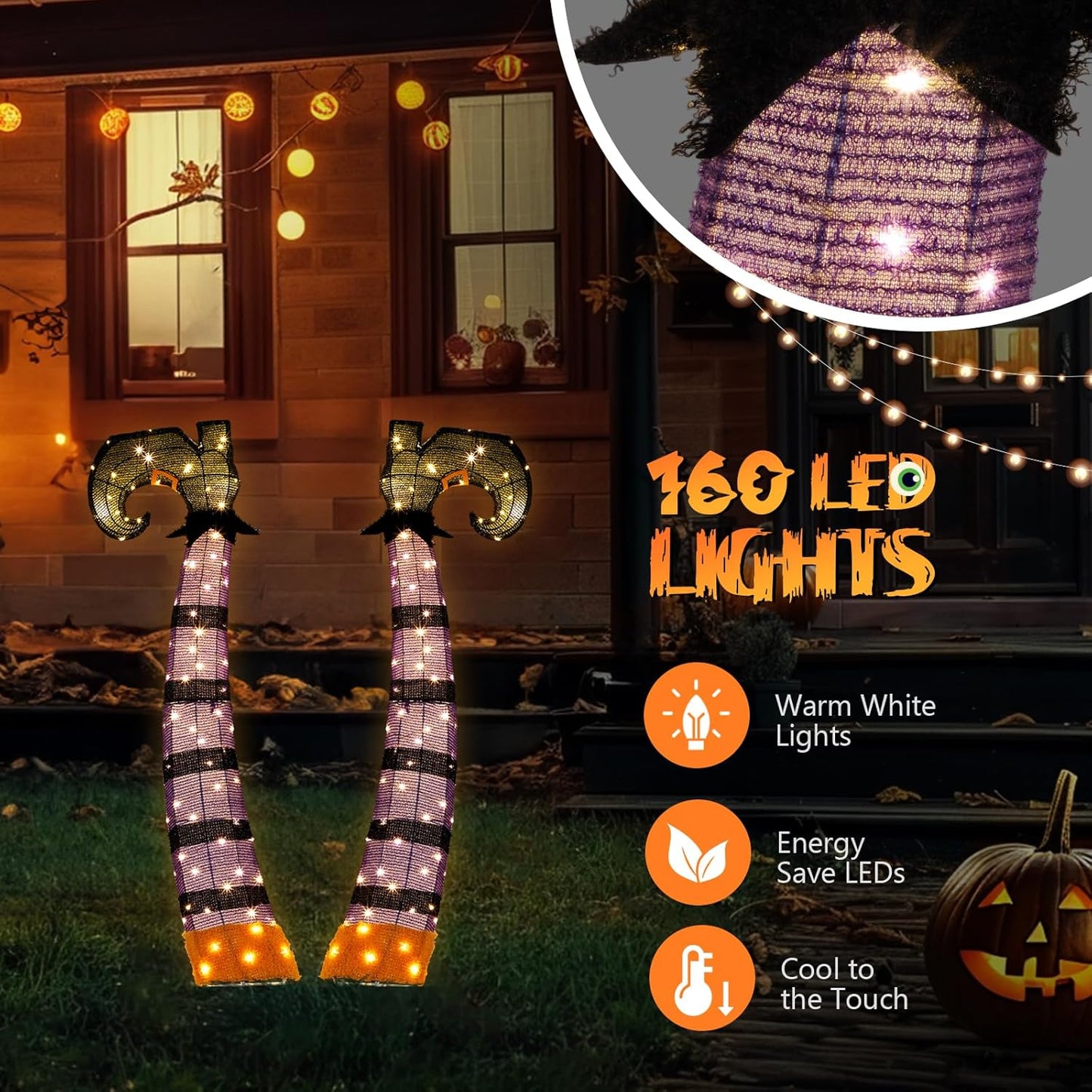 Yescom 4FT 2D Witch Legs Halloween Props Decorations Light Up with Stakes Lawn Outdoor