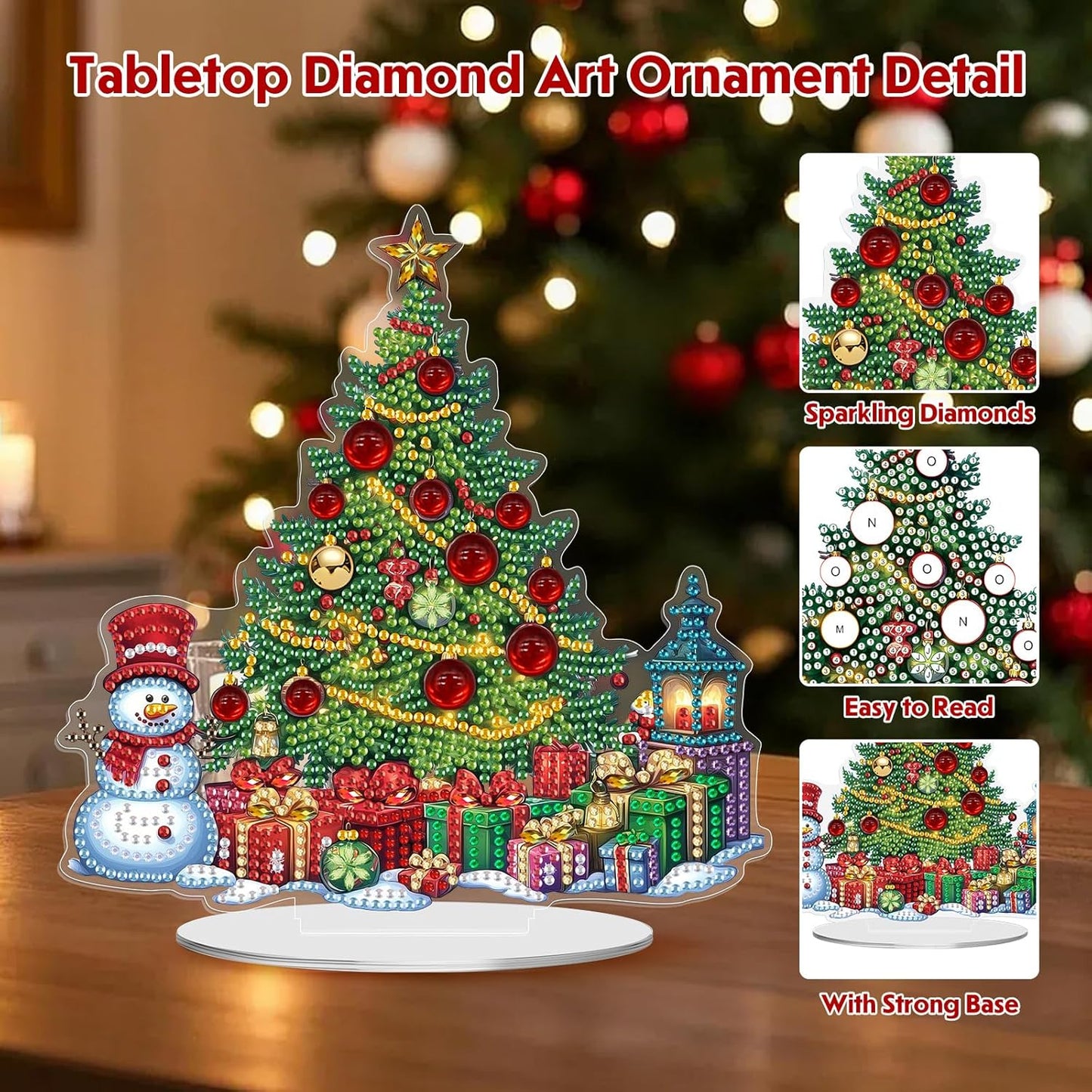 MEIYUDA Christmas Diamond Art Tabletop Kits, DIY Christmas Tree Special Shaped Crystal Desktop Diamonds Painting Ornaments for Adults, Diamond Art Desk Placement Ornaments for Home Decor