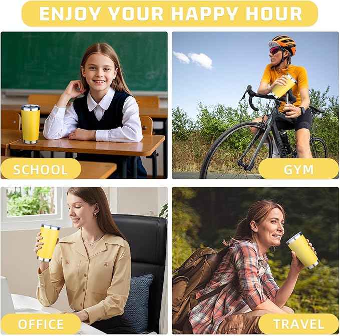 20oz Tumbler with Lid Double Wall Vacuum Insulated Travel Coffee Mug Stainless Steel Thermal Cup Powder Coated Sturdy Coffee Tumbler for Hot and Cold Beverage (Yellow,1)